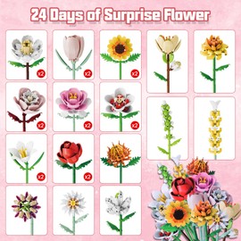 Flower Bouquet Advent Calendar 2026, DIY Christmas Countdown, 24 Days Flower Bouquet Christmas Countdown Advent Calendar Colorful Roses Bouquet Building Set, Handmade Holiday Decor