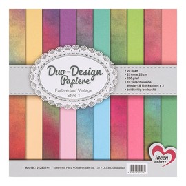 Ideen mit Herz Duo Design Paper, Pad with 20 Sheets of Craft Paper, 25 x 25 cm, 250 g/m², Printed on Both Sides, Design Paper, Motif Paper, Ideal for Scrapbooking, Crafts (Vintage Style 01)