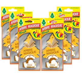 Arbre Magique Mono Car Air Freshener, Coconut Scent, Exotic and Fruity Scent, Lasts up to 7 Weeks, Made in Italy, Pack of 6