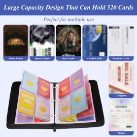 AULEEP Blue Trading Card Album 4 Compartments Holds 520 Cards Removable Cards Scrapbook Small Scrapbook Cards Football Album for Trading Cards Trading Card Album