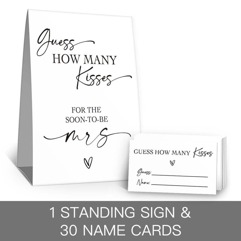 Guess How Many Kisses Bridal Shower Game, 1 Sign &