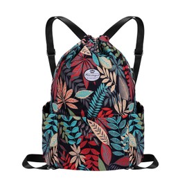 HUA ANGEL Floral Print Drawstring Bag - Lightweight Waterproof Cinch Sackpack with Side Pocket for Men & Women Travel Gym Bag