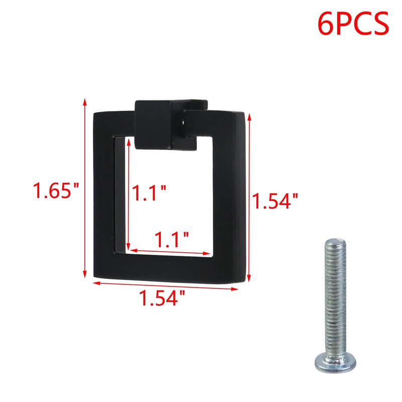 MY MIRONEY 6PCS Square Ring Pulls Handles Furniture Hardware Black