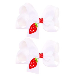 Girls Lace Hair Clip Red Strawberry Hair Bow White Lace Hair Clip for Valentines Day Toddler Kids Fruit Hair Accessory ZFJ57 (White Bow)