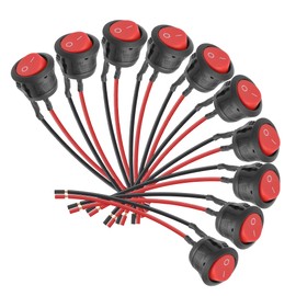 YAODHAOD 10pcs 12V Rocker Switch SPST Switch 10A/125V 6A/250V Rocker Switch (with Wire) Round Switch Rocker Switch Button for Truck Jeep Off Road Boat Marine (Red)