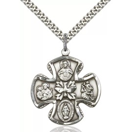 Bliss Sterling Silver 5-Way Christian Catholic Medal Pendant Necklace 24" Chain Boxed
