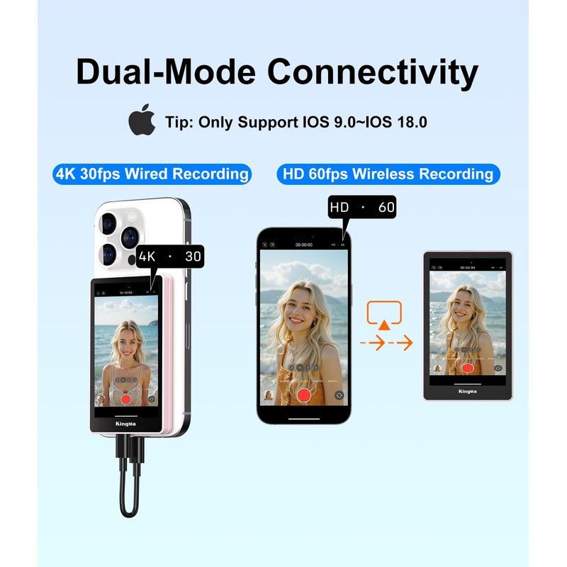 King Ma 4K 30FPS Magnetic Phone Vlog Selfie Monitor Screen,