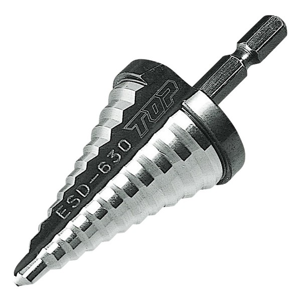 TOP ESD-630 Hex Shank Step Drill for Electric Drills, 0.2 - 1.2 inches (6 - 30 mm), Includes Stopper to Prevent Shedding, Made in Japan