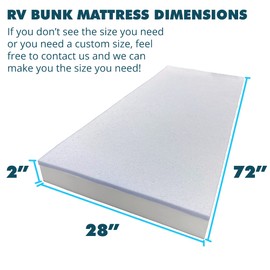 Foamma 2" x 28" x 72" Gel Memory Foam RV Bunk Mattress Replacement, Medium Firm, Pressure Relieving, Cooling Premium Comfort, USA Made, No Cover