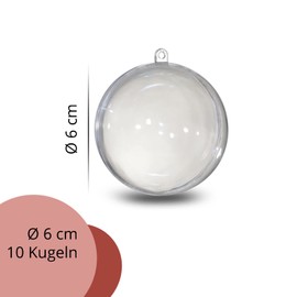 Acrylic Bauble A666010 Acrylic Diameter 6 cm Crystal Clear with Eyelet for Hanging 2 Pieces, Pack of 10, Plexiglass Baubles, Christmas Baubles, Transparent Plastic