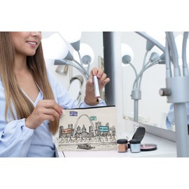 Beary Blu Cities Around the World Artwork Cosmetic Bag Series – Designed in USA, Travel Makeup Bag with Zipper, Souvenir Gift for Women, Artwork Organizer for Purse or Toiletry (St Louis)