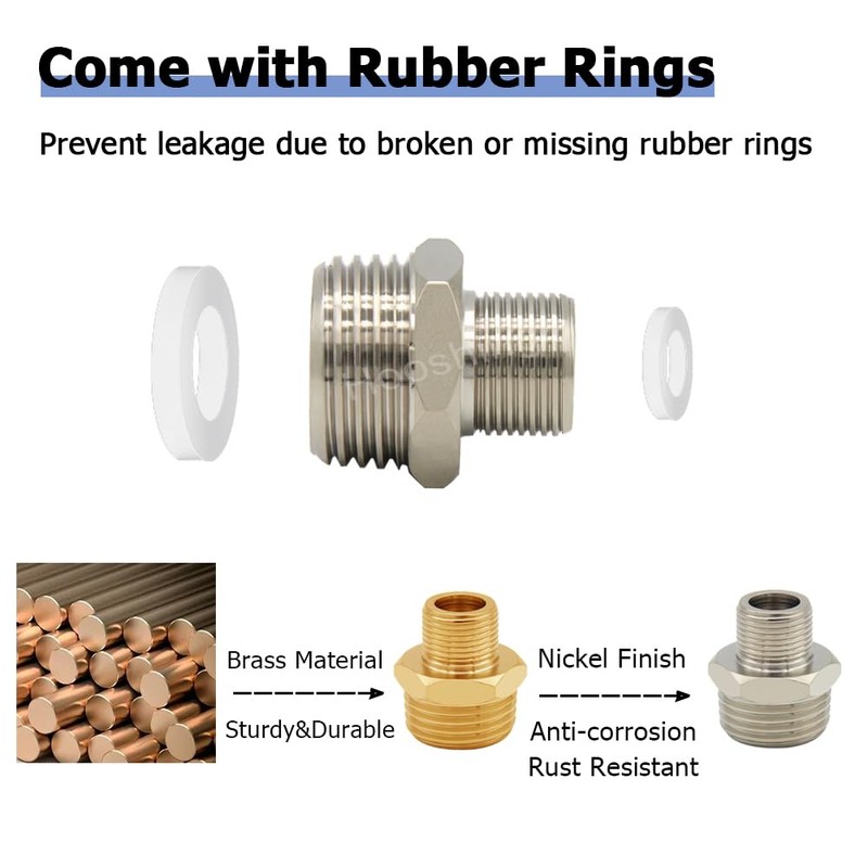 Hooshing 2PCS 1/2 to 3/8 Reducer RV Faucet Adapter Brass