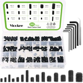 Vlookee 300 Pieces Set Hex Socket Screw Set Set Screw Carbon Steel Screw Set M2.5 M3 M4 M5 M6 M8 Popular Father's Day Gift Enameled Set Screw Headless Screw Hollow Inner Hex Grab Screw Repair Tool Hex Key Wrench Included Storage Box Included