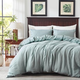 TOSMO Linen Duvet Cover Set, 100% French Flax Natural Linen Bedding 3pcs Set, Soft Breathable for Hot Sleepers 1 Duvet Cover and 2 Pillowcases (Aqua, King)