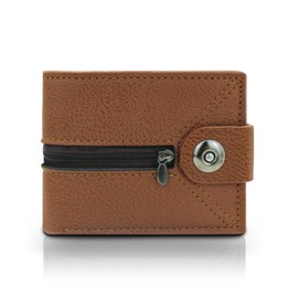 AfitLulu Men's Faux Leather Wallet with SM Card Slot, Multiple Card Slots, Magnetic Snap Closure with 4 Card Slots and Zip Coin Compartment, Brown 2, Casual