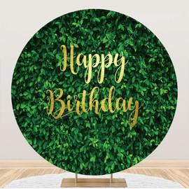 6x6ft Polyester Happy Birthday Round Backdrop Green Grass Wall Backdrop for Party Decorations Birthday Photography Background for Adult Child Baby Shower Party Photo Booth Prop
