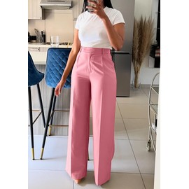 Famnbro Womens Dress Pants Slacks High Waisted Wide Leg Yoga Business Work Pants Trousers Pink