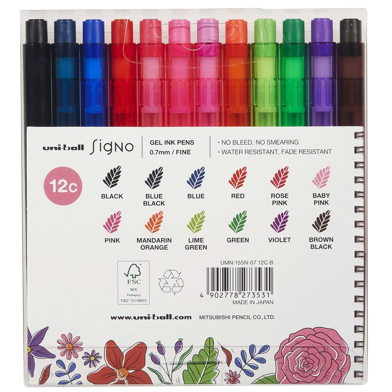 Uni-Ball Signo RT1 UMN-155N Gel Rollerball Pen - 12 Colours