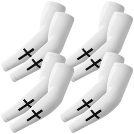 Shyyween 4 Pairs 4 Pairs Faith Cross Arm Sleeve Religious Compression Arm Sleeves for Football Basketball Baseball (White)