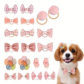 20Pcs/10Pairs Small Dog Hair Bows with Rubber Bands Handmade Puppy Hair Bows Cute Grooming Flower Ball Bowknot Top Knot Dog Hair Accessories Hair Ties for Pet (20pcs Color 1)