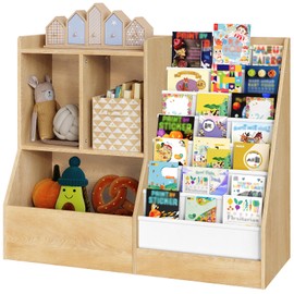 MAHANCRIS 39.4" Kids Bookshelf and Toy Storage, 7 Layer Kids Book Sling Shelf, Toddler Bookshelf, Kids Bookcase, Toy Organizer Cabinet, Large, for Playroom, Bedroom, Nursery, Natural BKNW7301