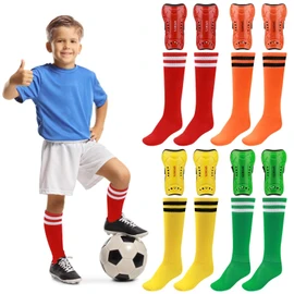 Soccer Shin Guards for Kids Youth, Shin Pads and Long Soccer Socks for 7-12 Years Old Boys Boys Girls Toddler Children Teenagers for Football Games(Size:4 Pairs Shin Guards & Socks)