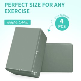Yoga Blocks 4 Pack - EVA Foam Blocks for Pilates Workout, Stretching, Meditation - Yoga Block for Flexibility, Balance, Spine Strength, Non-slip and Lightweight Exercise Blocks (greyish-green)