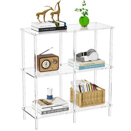 Acrylic Side Table Clear 3-Tier End Table for Living Room, Office, Hallway, Bedroom Small Bedside Table (8mm 31.7" high)