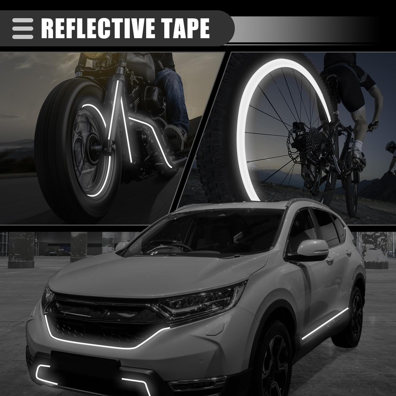 Motoforti Reflective Tape, 1cmx8m, Weather Resistant, PVC, Silver Tone