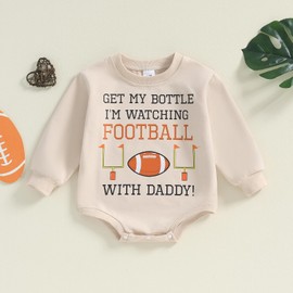 Suolongsama Newborn Baby Infant Boy Girl Football Outfit Long Sleeve Football Letters Crewneck Fall Outfits (Apricot, 0-3 Months)