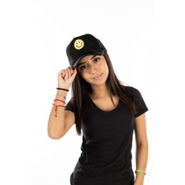 Funky Junque Bridal Snapback Trucker Hat - Smiley Face - Black/Yellow