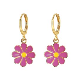 Daisy Huggie Hoop Earrings for Women Flower Dangle Drop Earrings Hypoallergenic Cute Sunflower Jewelry Gifts White Hot Pink Yellow Black Blue