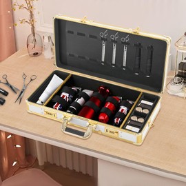 WUSILILU Hair Stylist Tool Kits Organizer with Shoulder Strap, for Clippers and Supplies Storage, Portable Barber Case for Men, Barber Travel Carry Case with Combination Lock (White, Gold)