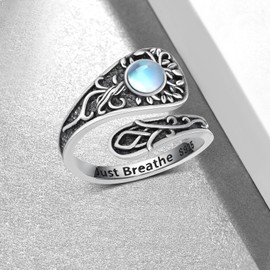jiulegufa Just Breathe Ring 925 Sterling Silver Moonstone Just Breathe Rings for Women Inspirational Jewelry Gifts for Women, Sterling Silver, No Gemstone