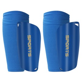 R2Depot Soccer Shin Guards, Shin Pads with Shin Guard Sleeves Set for Youth Adult, EVA Cushion Protection, Breathable Calf Protective Gear -Blue M
