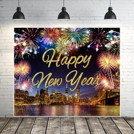 2025 New Year Backdrop 10x8ft Vinyl Sparklers Fireworks Backdrops for Photoshoot City Night Scene Photography Backdrop Birthday Xmas New Year Party Background Decorations Banner Photo Booth Props