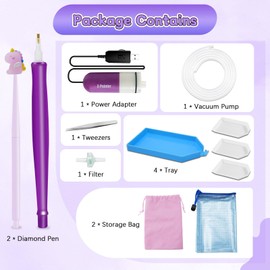 jojnawa Electric Vacuum Diamond Art Pen with Adjustable Suction, Diamond Painting Pen with Storage Tray, Wax-Free Design for Diamond Art Painting (Purple)
