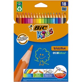 BIC Kids Evolution ECOlutions Colouring Pencils - Assorted Colours, Cardboard Wallet of 18