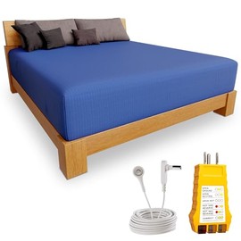 Earth Logic Grounding Co. Grounding Sheets for Earthing - Organic Cotton Grounding Bed Sheets w/ 15ft Grounding Cord & Outlet Checker - Machine Wash Deep Pocket Fitted Sheet for King Size Bed