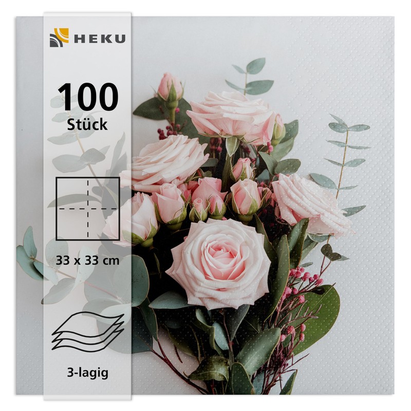 HEKU 100 napkins, 3-ply, 33 x 33 cm, rose bouquet,
