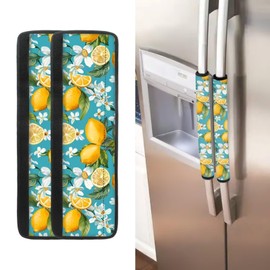 ASQVTIFE Bright Lemon Refrgerator Dooe Handle Covers for Kitchen,Fruit Fridge Handle Covers Set of 2 Non-Slip Kitchen Appliance Armrest Decoration Mat Washable Refrigerator Handle Door Cover