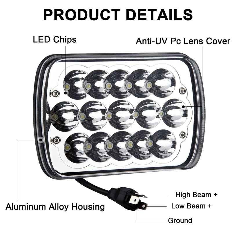 Jamarco H6054 LED Headlights, 2Pcs Rectangular 5x7 7x6 LED Headlight