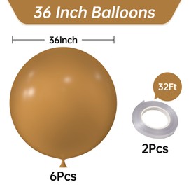 KALOR 36 Inch Giant Retro Khaki Balloons, 6 Pack Large Round Retro Khaki Latex Balloons for Anniversary, Birthday, Christmas, Wedding, Baby Shower Party Decorations