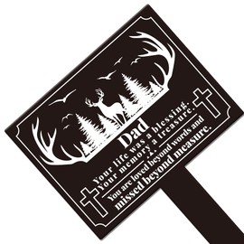 GLOBLELAND Rectangle Shaped Forest Deer Father Garden Stake Memorial Remembrance Plaque Stake for Cemetery Acrylic Grave Stake Waterproof Sympathy Garden Stake for Yard Grave Cemetery