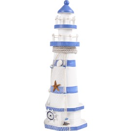 ChezMax Nautical Ocean Lighthouse Decor for Home - 15.0" Nautical Lighthouse Decor, Mediterranean Sea Beach Style Watchtower, Outdoor Wooden Nautical Tower Ornament Figurine