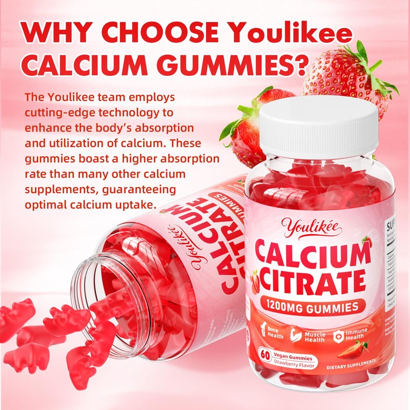 2 Pack Calcium Citrate Gummies 1200 mg, Calcium Supplement for
