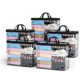 Clear Zippered Storage Bags for Clothes, 22L Closet Organizers Bag, and Blanket Storage Bags for Bedding, Linen, Blankets, Comforters, Clothing & Toys (Black, 5PACK)