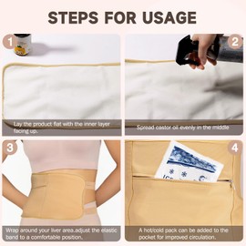 3Pcs Castor Oil Pack Wrap, Reusable Organic Castor Oil Pack for Liver Detox Insomnia, Constipation and Inflammation, Adjustable Elastic Strap Bamboo Cotton Machine Washable, Less Mess Anti Oil Leak