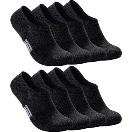 Eedor Athletic No Show Socks for Men & Women - Unisex No Show Non Slip Ankle Socks, Low Cut Invisible Socks for Men & Women, Cotton Socks, Running Socks & Casual Socks - 4-Pack, L, Black