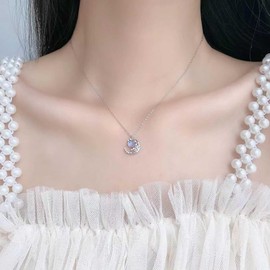 Cimenexe Bohemian Crystal Half Moon Choker Necklace Silver Moonstone Crescent Moon Pendant Necklace CZ Paved Moon Necklace Floating Moon Chain Necklace Jewellery for Women and Girls, Zinc, No Gemstone
